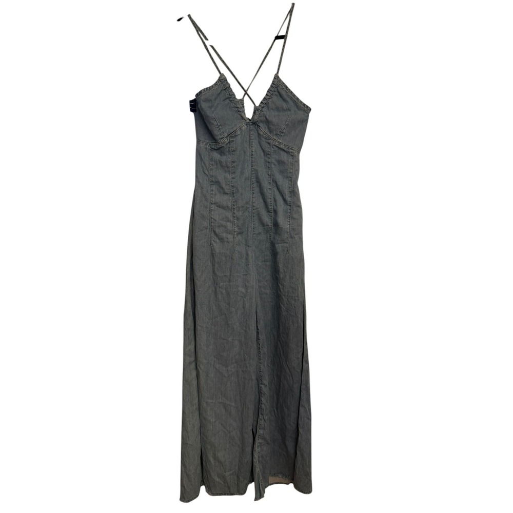 We The Free People Denim Jumpsuit Blue Wide Leg Open Back Lace Up Small